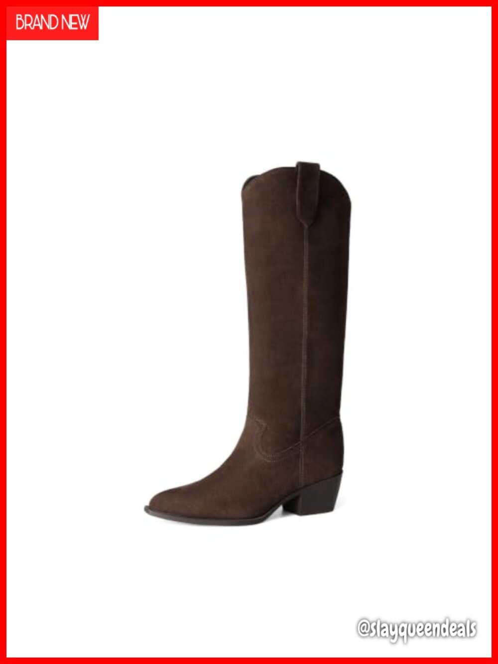 Suede Blend Knee High Western Boots Pointed Toe Block Heel Pull On